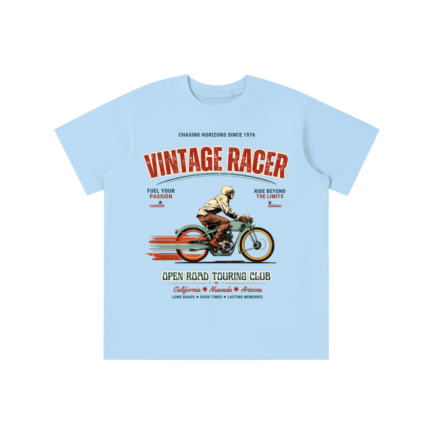 Vintage Street Racer kids graphic t-shirt with retro motorcycle illustration 
