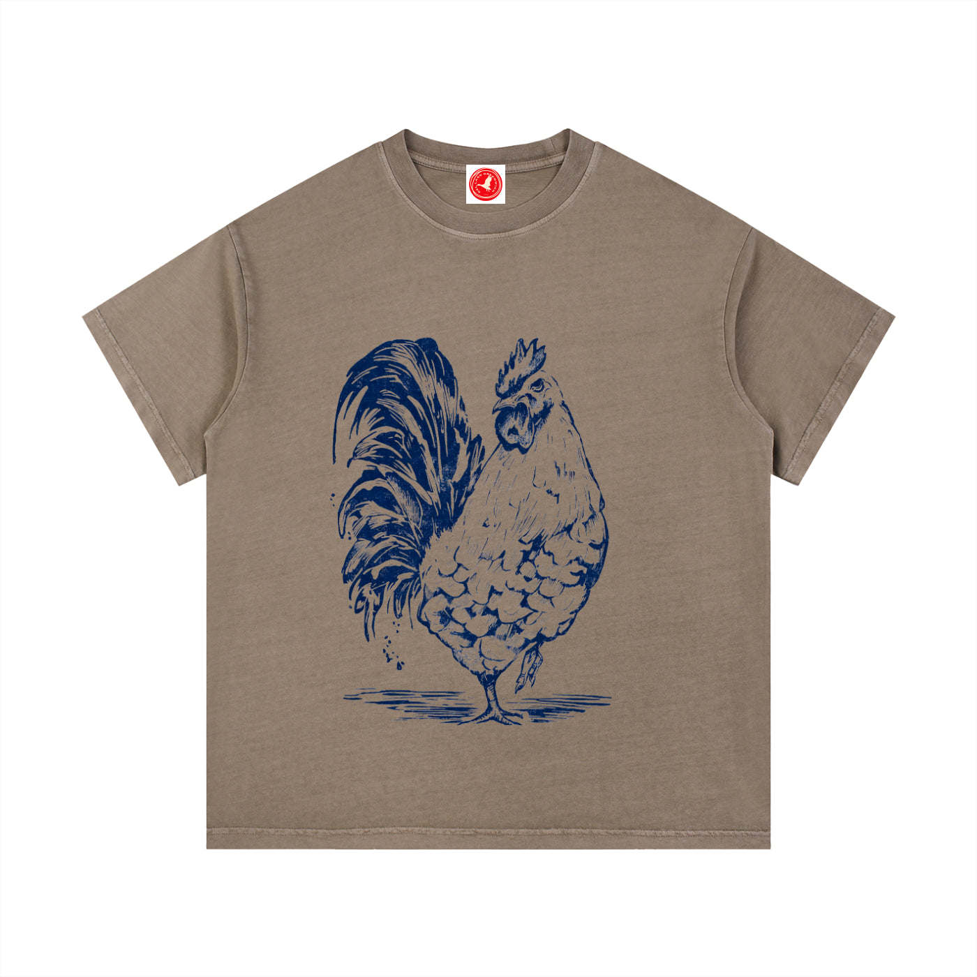 Brown Rustic Rooster graphic t-shirt featuring rooster artwork inspired by rural landscapes and vintage farm illustrations