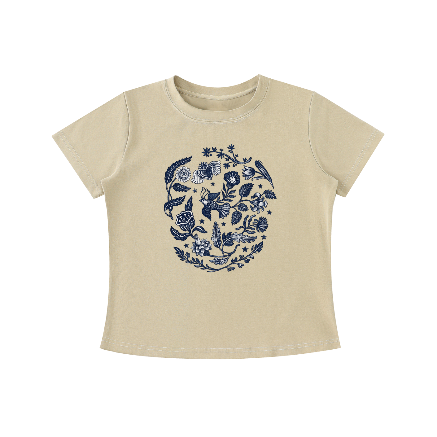 Botanical Blue Folk Art Graphic Tee