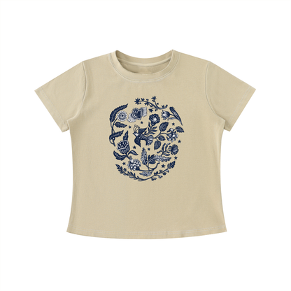 Botanical Blue Folk Art Graphic Tee