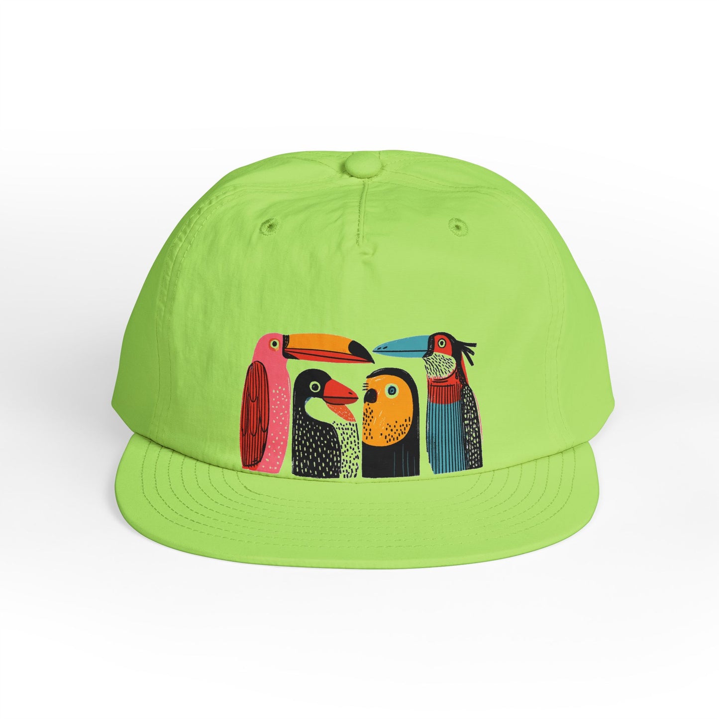 Birdies Surf Cap | Colorful Tropical Bird Flat Brim Hat