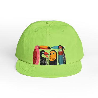 Birdies Surf Cap | Colorful Tropical Bird Flat Brim Hat