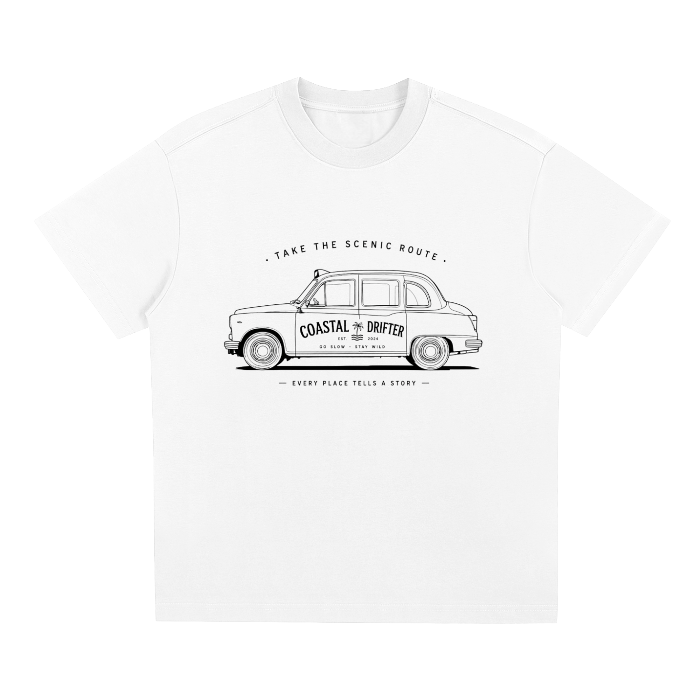 White Coastal lifestyle graphic t-shirt featuring beach-inspired artwork for ocean lovers and adventure seekers.