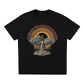 Black Wild West Sunset Rider graphic t-shirt featuring western sunset artwork inspired by horseback adventure and frontier landscapes.