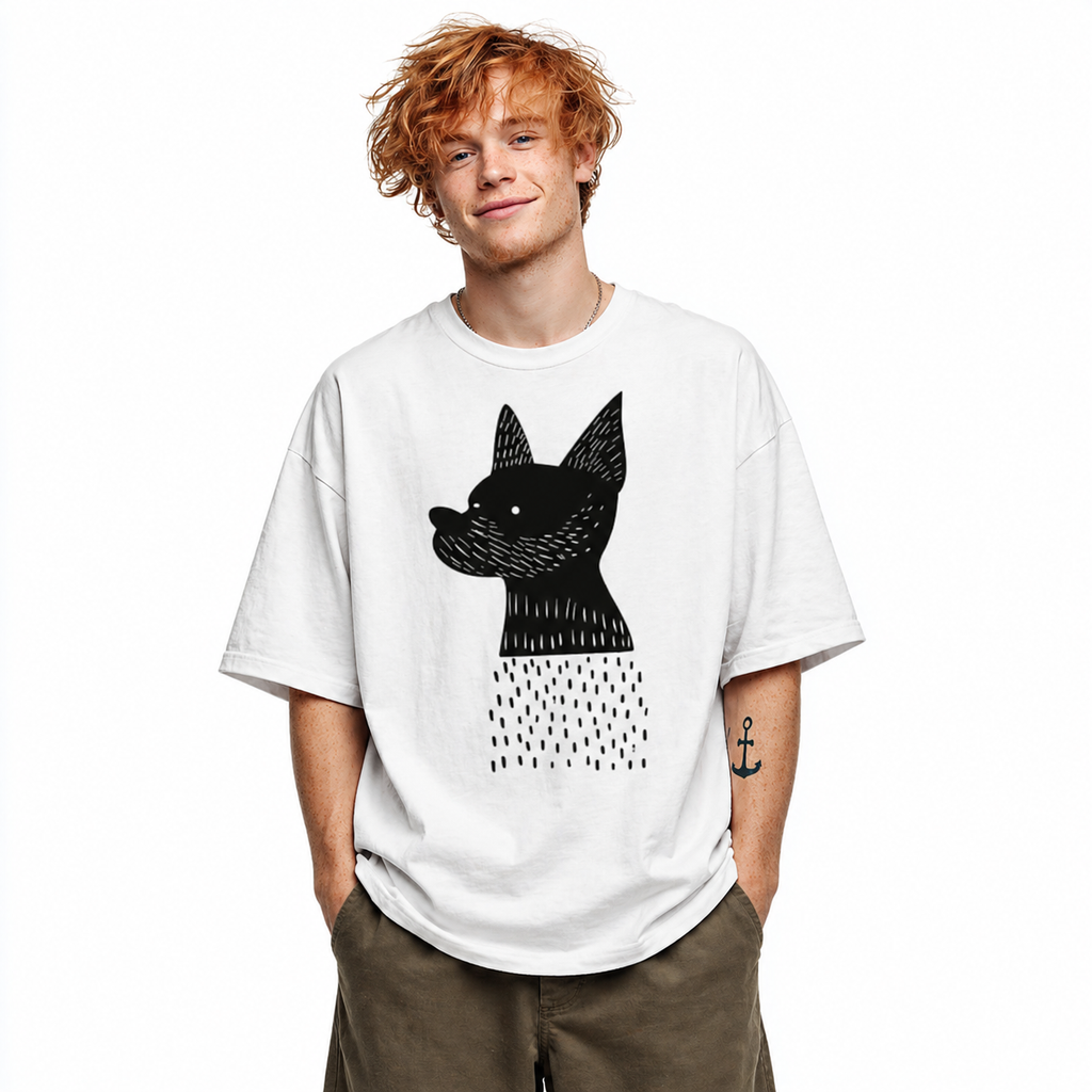Kid wearing Abstract Dog graphic oversized t-shirt