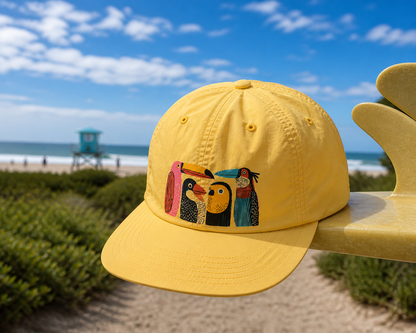 Birdies Surf Cap | Colorful Tropical Bird Flat Brim Hat