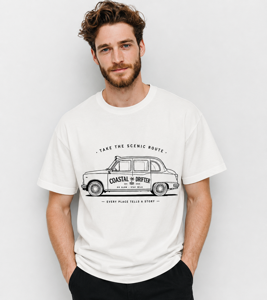 Coastal lifestyle graphic t-shirt featuring beach-inspired artwork for ocean lovers and adventure seekers.