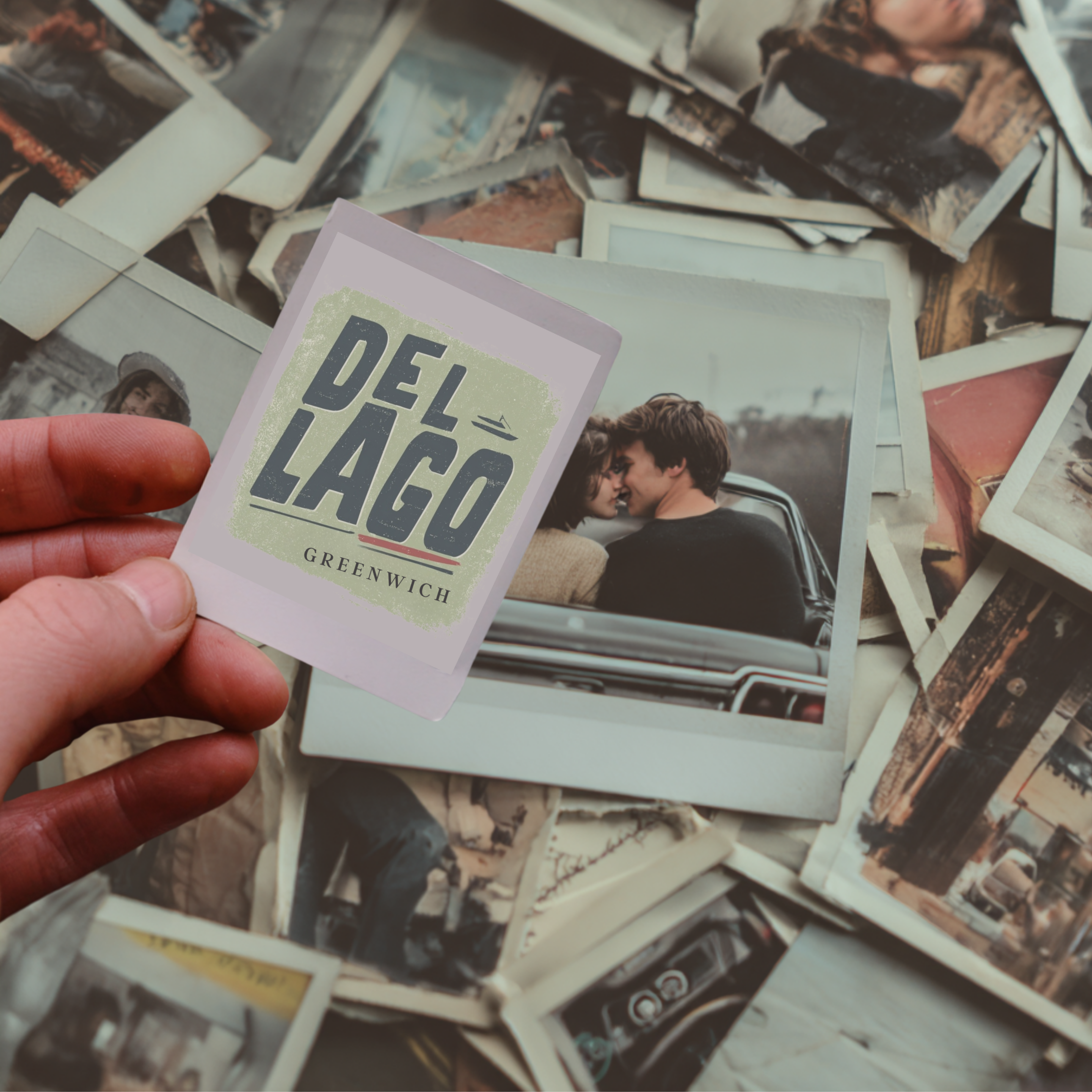 Del Lago Greenwich vintage brand logo on polaroid style lifestyle photograph representing retro graphic t-shirt culture