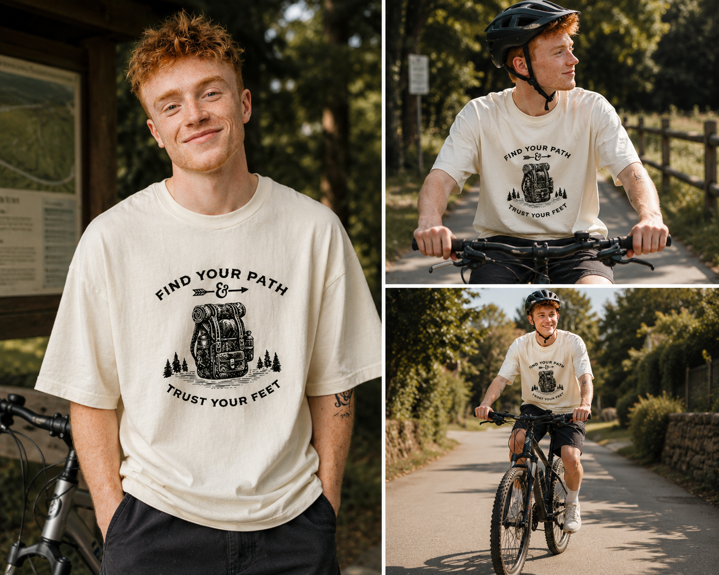 Boy wearing Find Your Path Graphic Tee featuring vintage compass adventure design