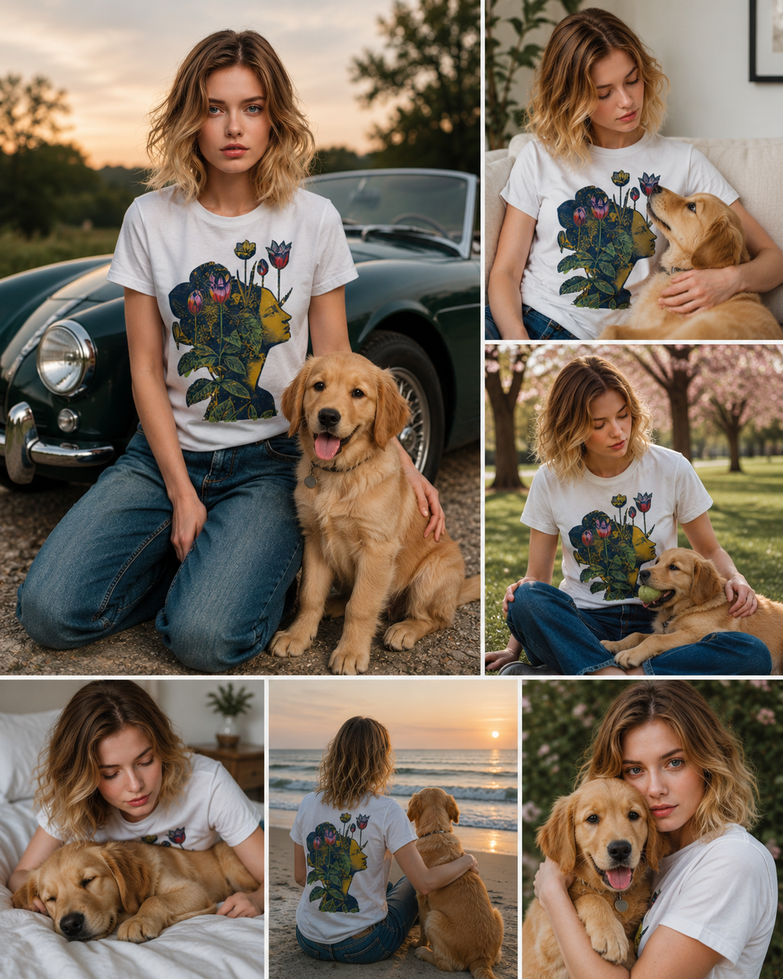 Floral Mind Silhouette graphic t-shirt featuring artistic portrait artwork blended with botanical elements and creative expression.
