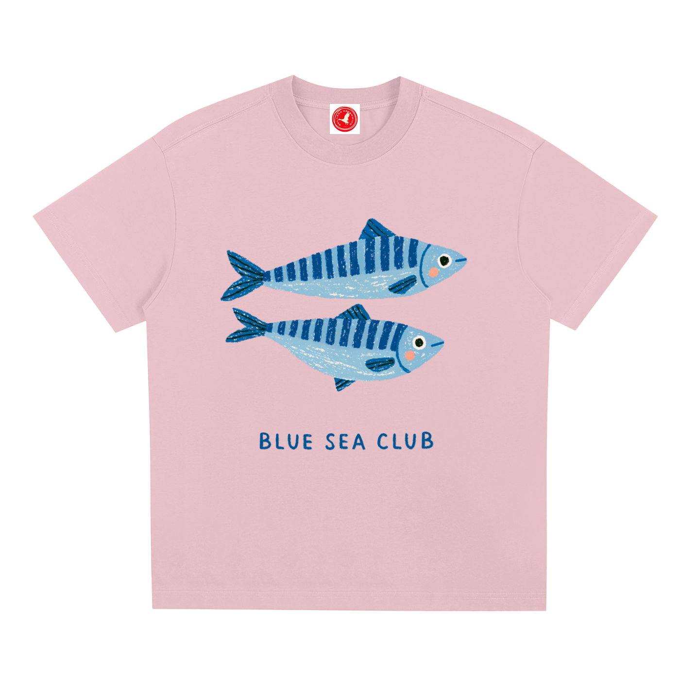 PinkBlue Sea Club graphic t-shirt featuring coastal-inspired artwork celebrating ocean adventures and seaside living.