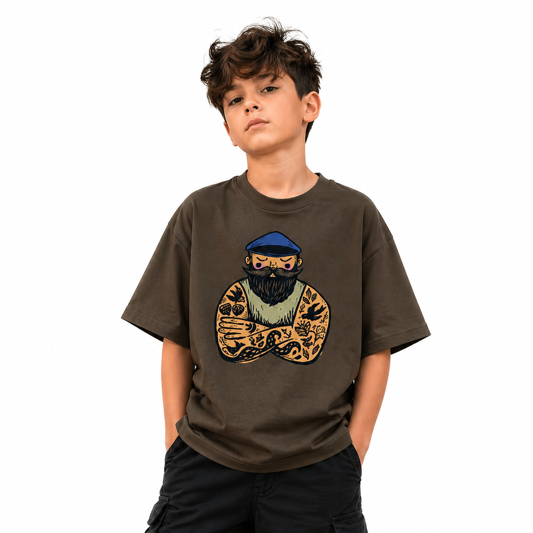 Kid wearing Sailor Graphic oversized t-shirt