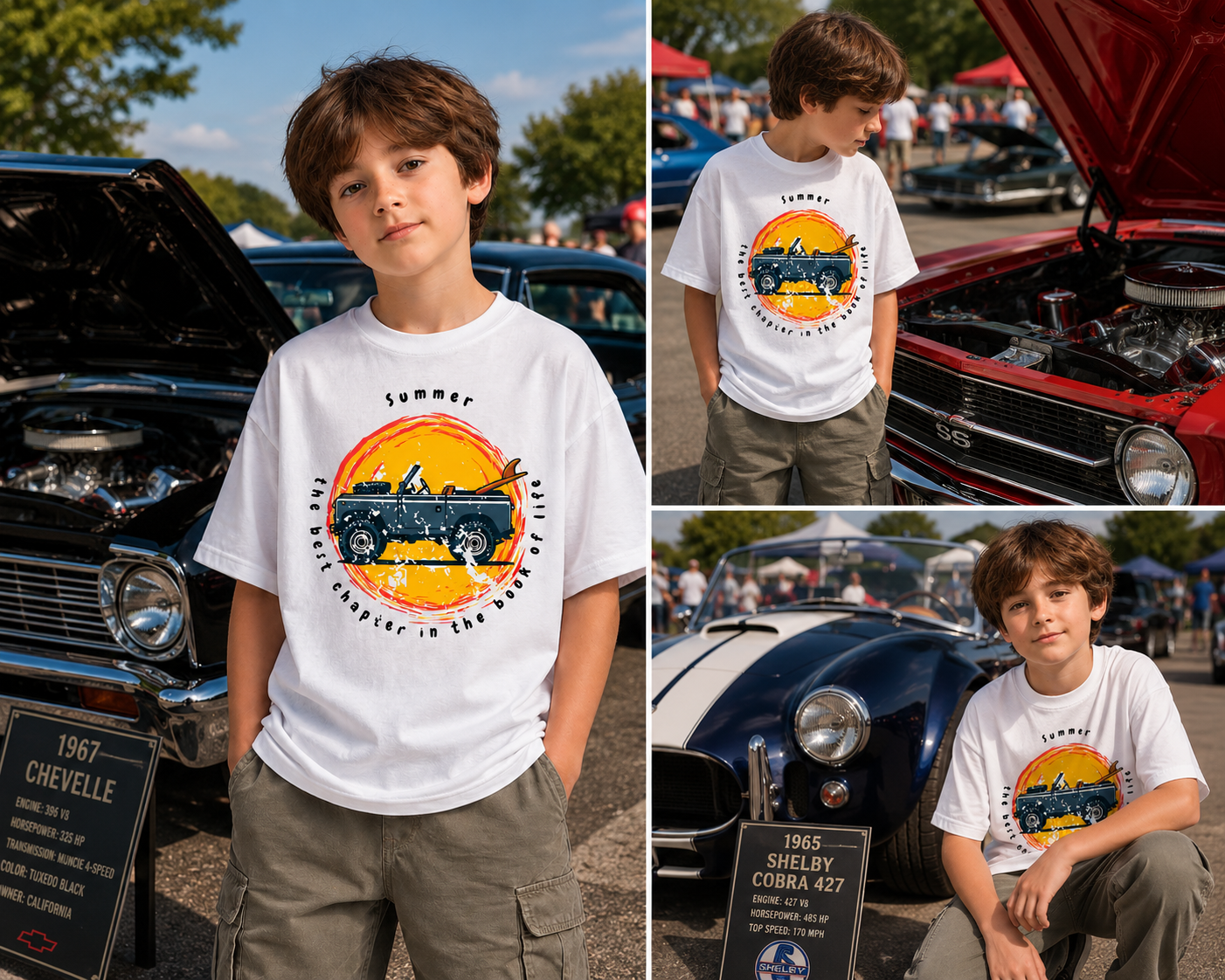 Child wearing Summer Chapter Graphic Tee featuring vintage summer adventure artwork