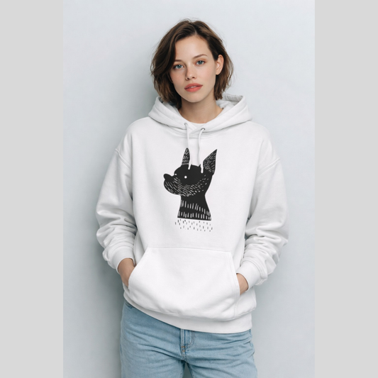 Minimalist Dog Silhouette Hoodie – Linocut Style Graphic Sweatshirt
