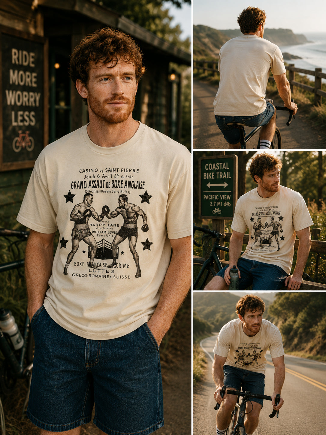 Man wearing a Vintage Boxing Match graphic t-shirt featuring retro boxing artwork inspired by classic fight posters and vintage athletic design.