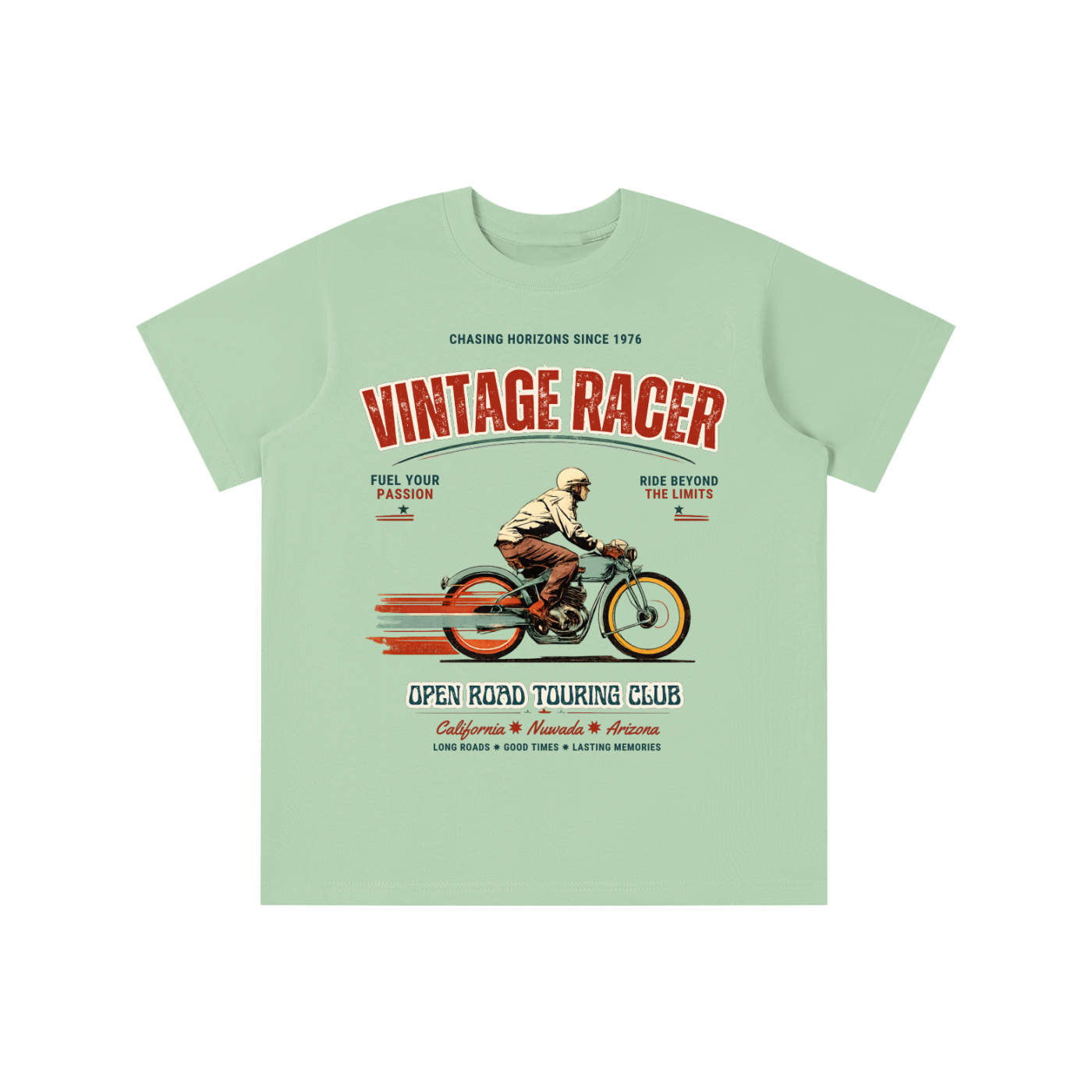 Vintage Street Racer kids graphic t-shirt with retro motorcycle illustration 