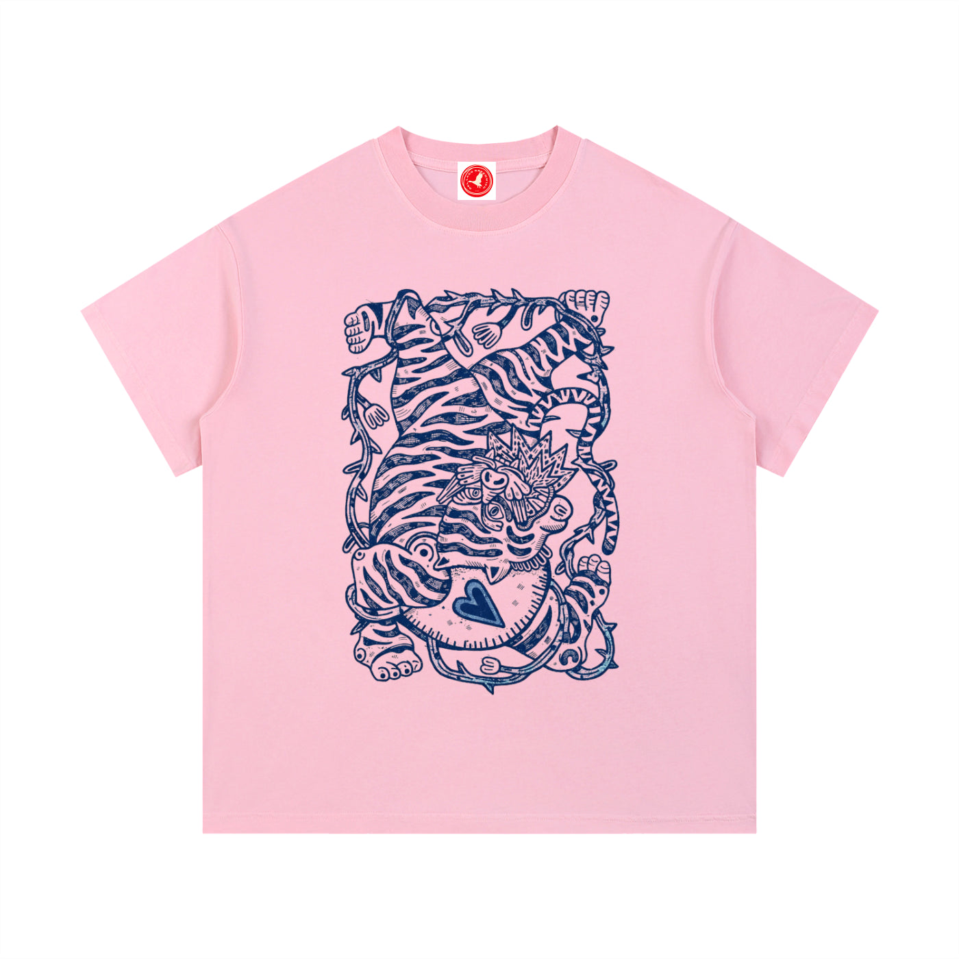 Pink Ink Tiger graphic t-shirt featuring bold tiger artwork inspired by wildlife and traditional ink illustration.