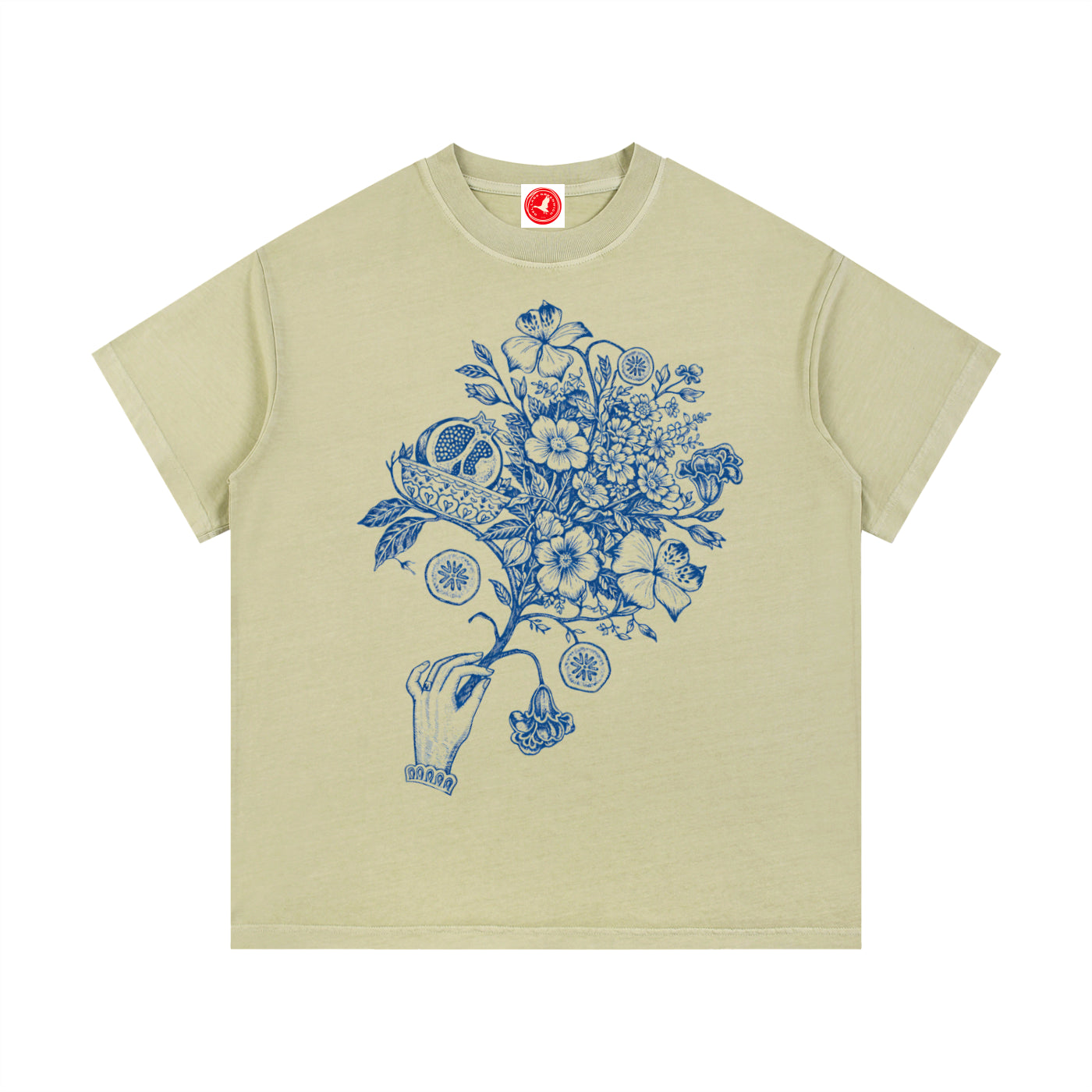 Beige Botanical Hand Illustration graphic t-shirt featuring floral hand artwork inspired by botanical illustration and creative design