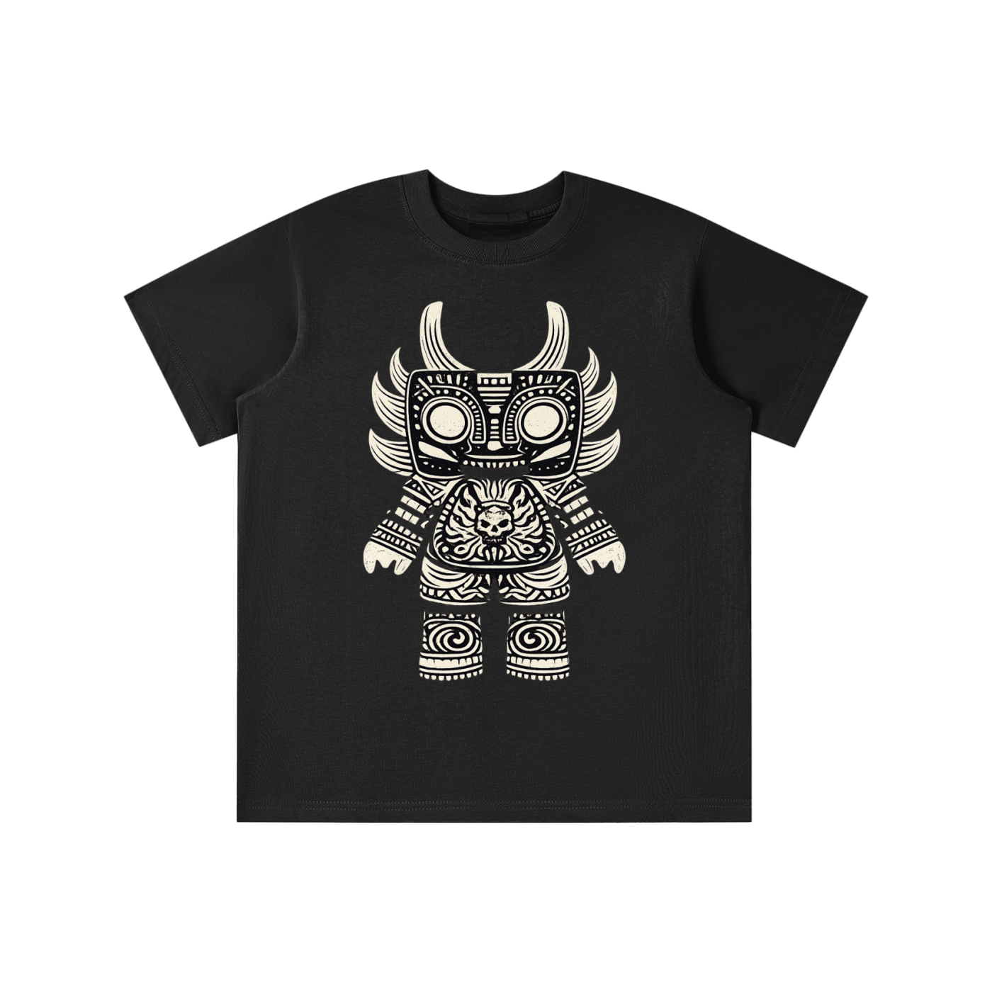 Black Horned Totem Tee featuring detailed tribal-inspired illustration