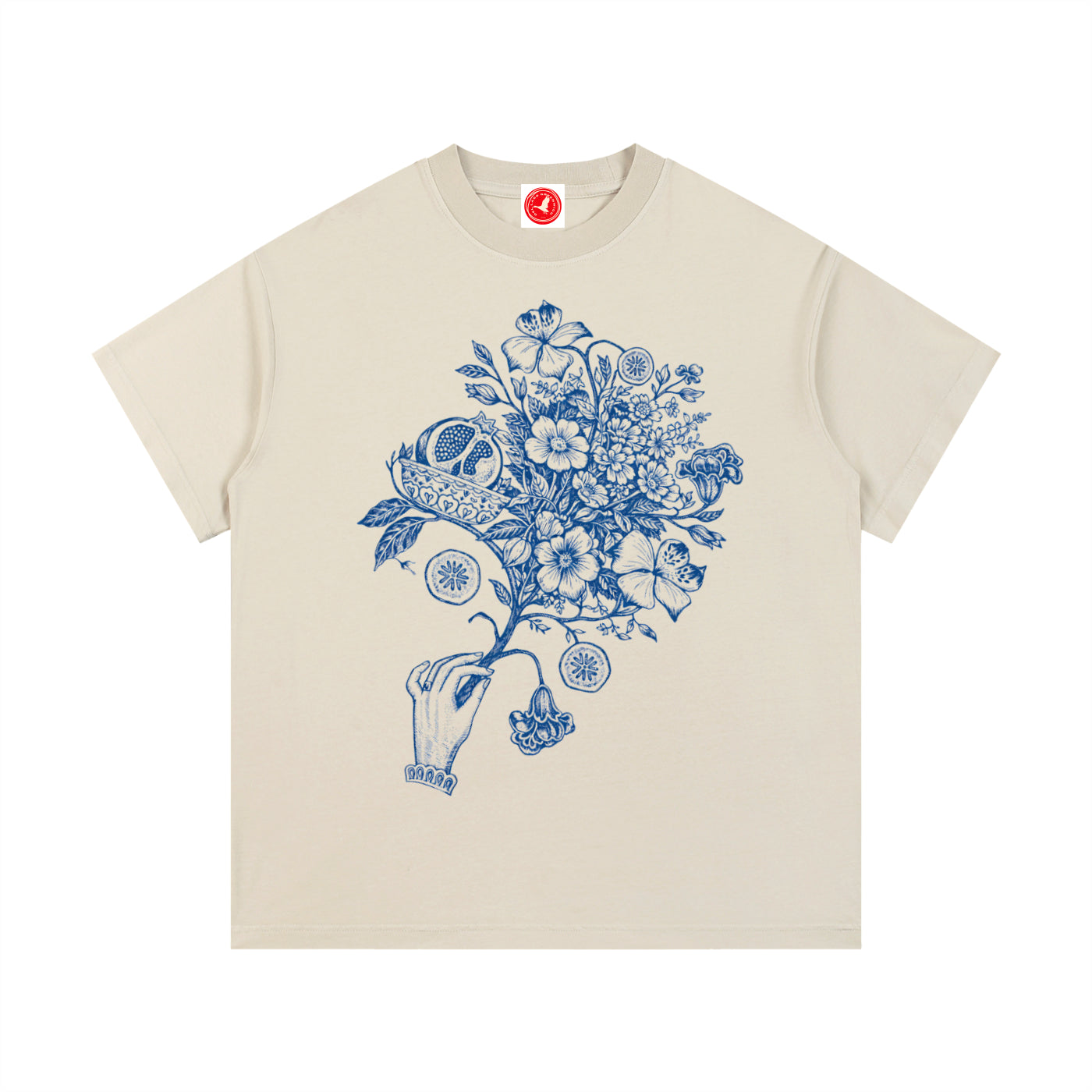 White Botanical Hand Illustration graphic t-shirt featuring floral hand artwork inspired by botanical illustration and creative design