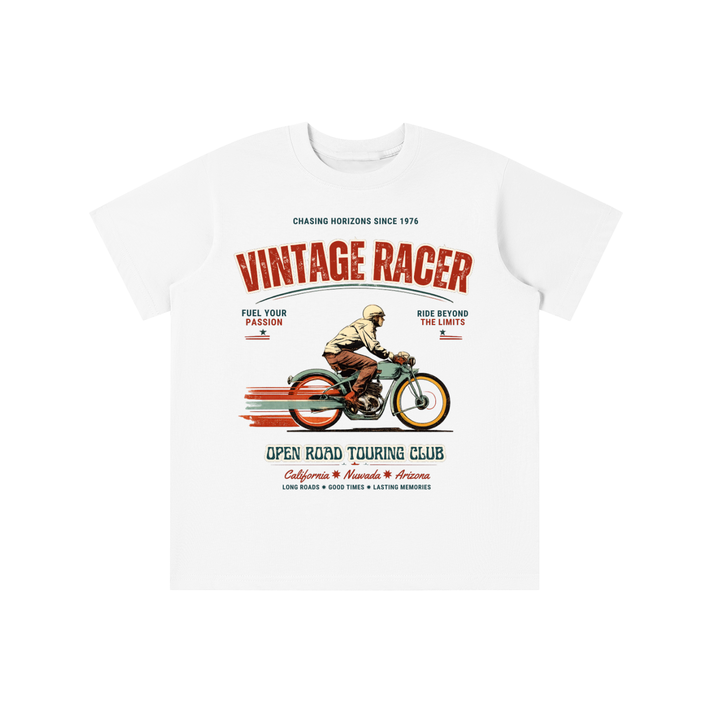 Vintage Street Racer kids graphic t-shirt with retro motorcycle illustration 