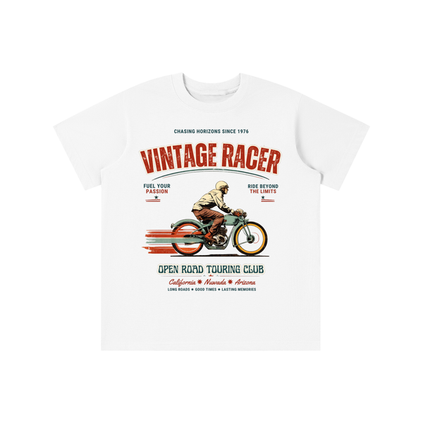 Vintage Street Racer kids graphic t-shirt with retro motorcycle illustration 