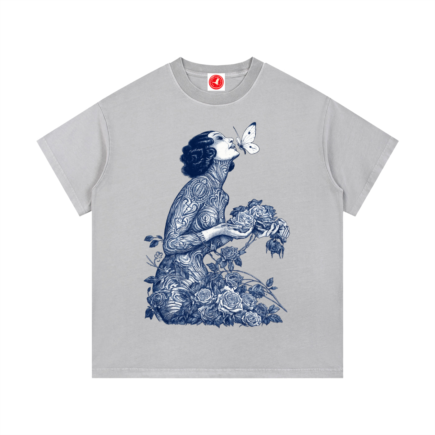 Gray Botanical Muse graphic t-shirt featuring botanical artwork inspired by wildflowers and vintage illustration