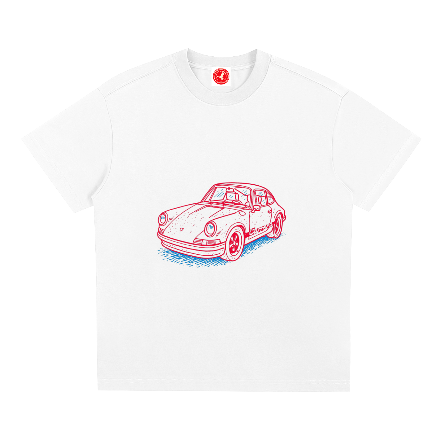 Silent Tactical oversized graphic t-shirt featuring a neon-inspired sports car illustration, available in multiple color options with a relaxed unisex fit.