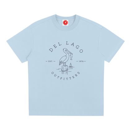 Light blue t-shirt with Del Lago Outfitters logo on a white background