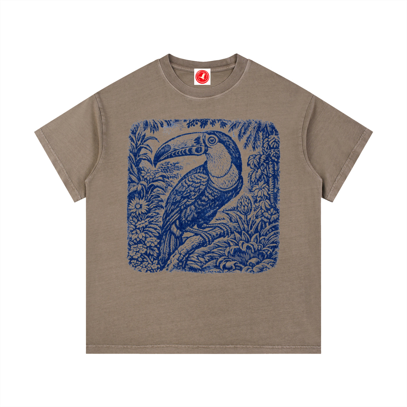 Brown Vintage Botanical Bird graphic t-shirt featuring botanical bird artwork inspired by nature and vintage illustration.