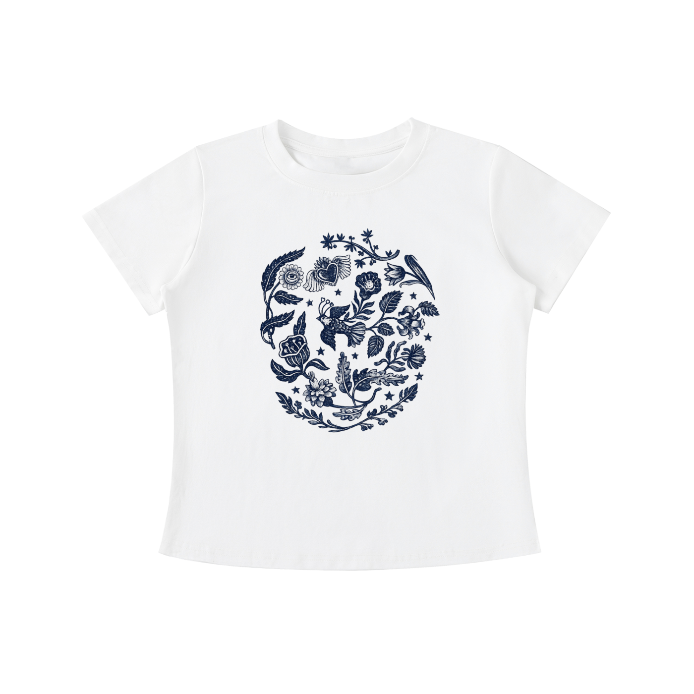 Botanical Blue Folk Art Graphic Tee