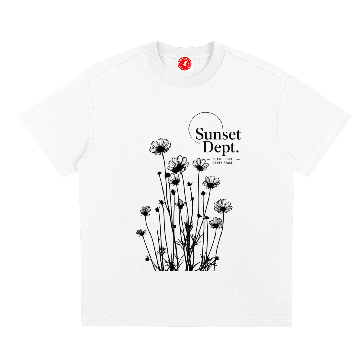 White Graphic t-shirt featuring sunset-inspired artwork celebrating relaxed coastal living and everyday adventure.