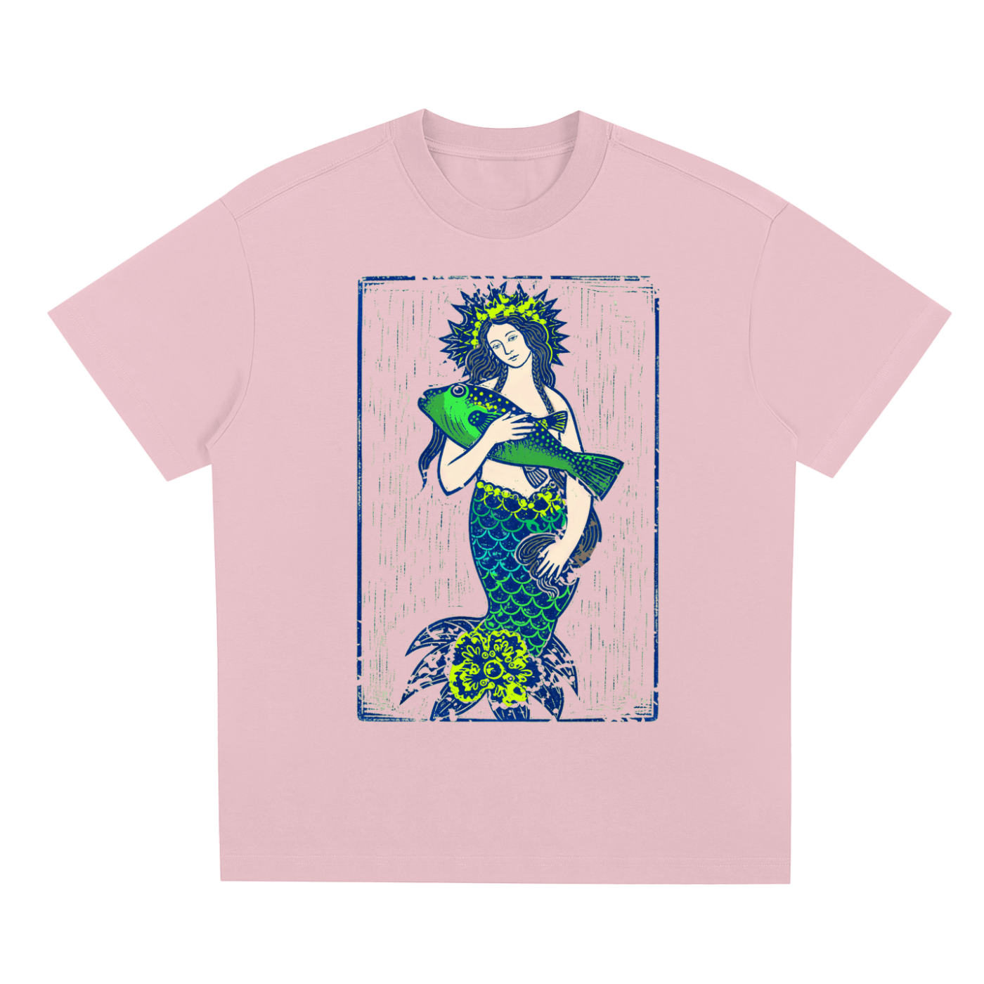 Pink Emerald Tide graphic t-shirt featuring ocean-inspired artwork influenced by coastal landscapes and natural beauty.