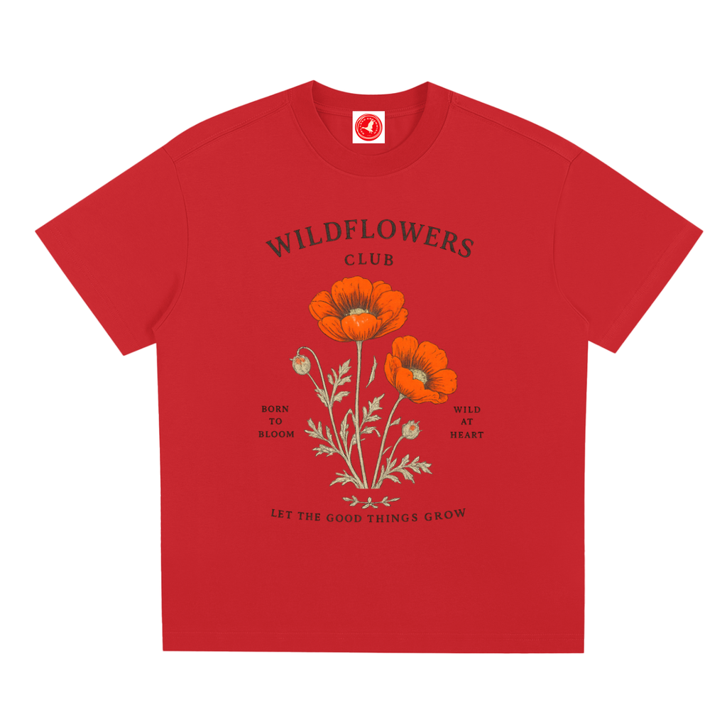 Red Grow Wild graphic t-shirt featuring nature-inspired artwork celebrating growth, freedom, and wild beauty.