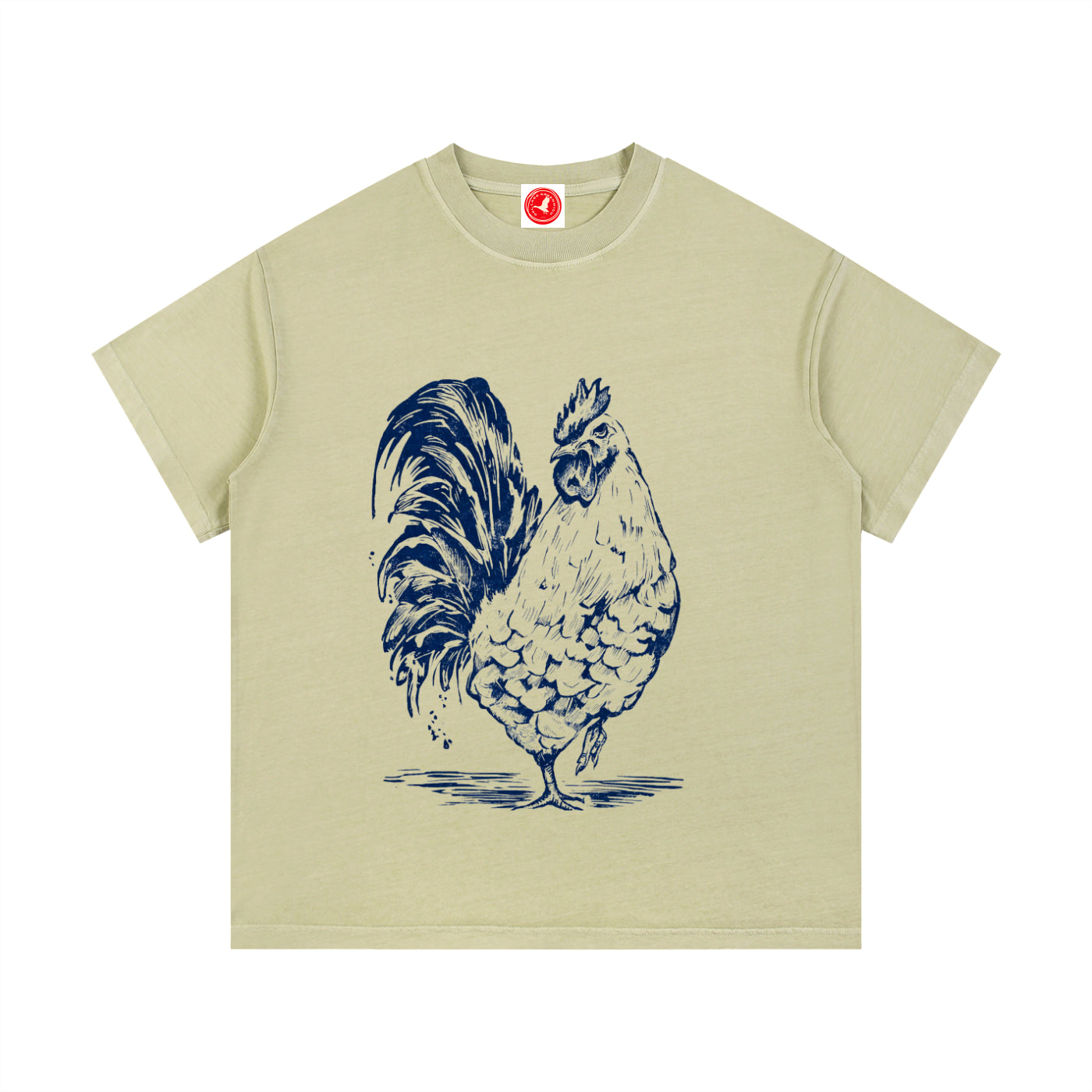 Beige Rustic Rooster graphic t-shirt featuring rooster artwork inspired by rural landscapes and vintage farm illustrations