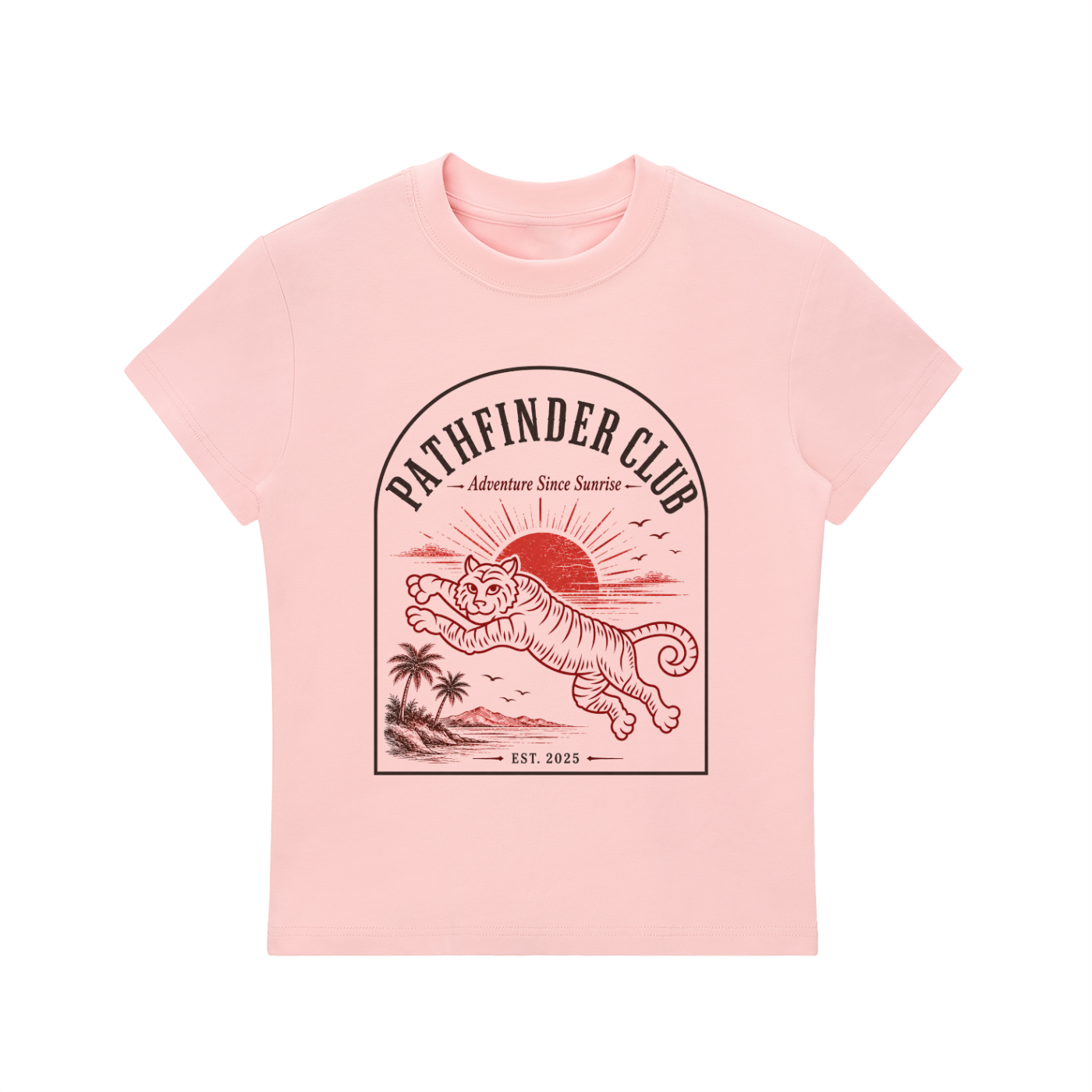 Pink Path Finder graphic t-shirt featuring adventure-inspired artwork celebrating exploration, discovery, and personal journeys.