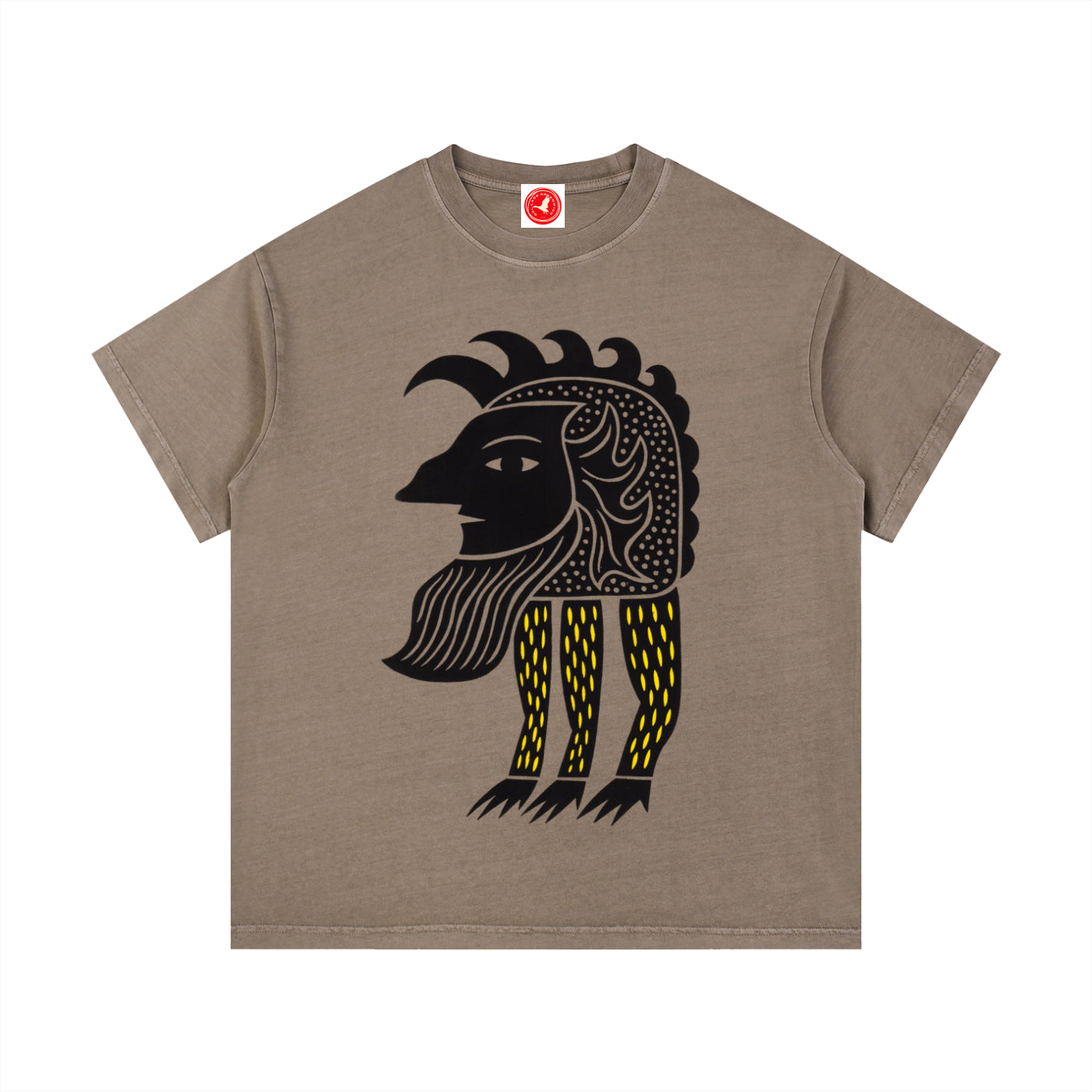 Brown Abstract Folk Creature graphic t-shirt featuring artistic folk-inspired creature artwork and imaginative storytelling design.