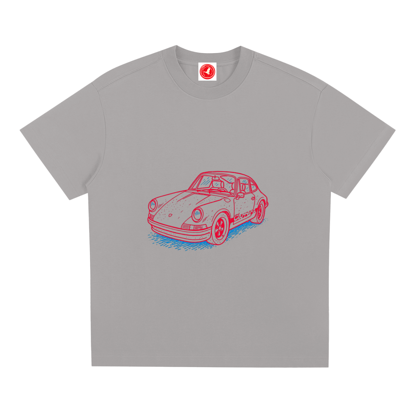 Silent Tactical oversized graphic t-shirt featuring a neon-inspired sports car illustration, available in multiple color options with a relaxed unisex fit.