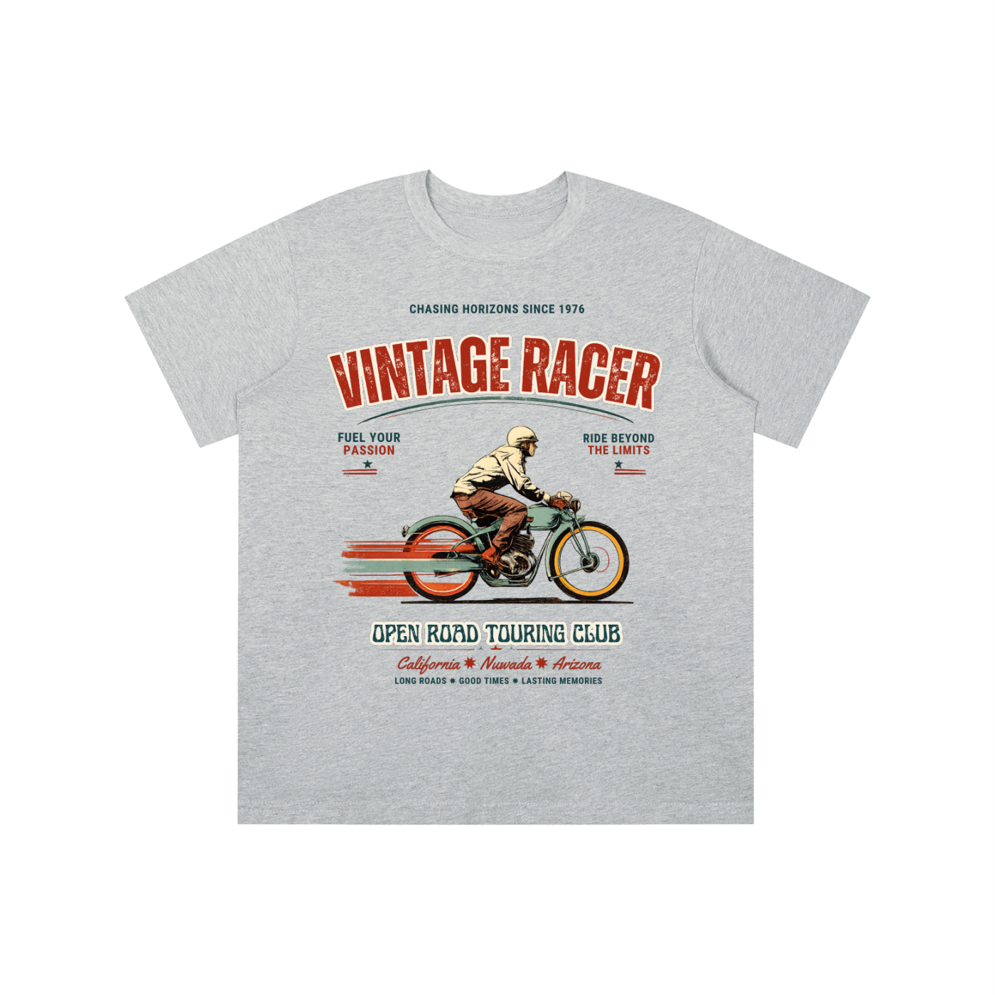 Vintage Street Racer kids graphic t-shirt with retro motorcycle illustration 