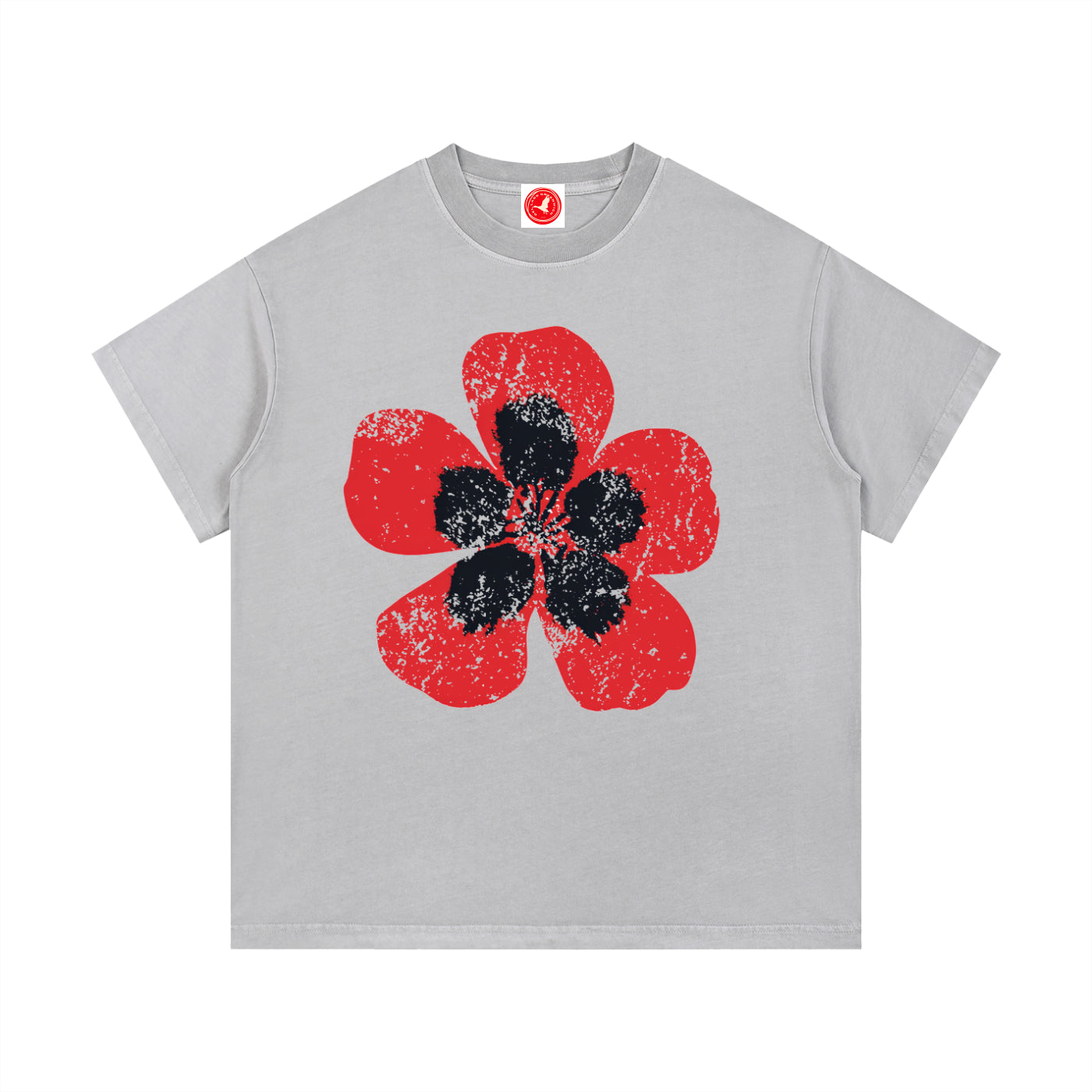 Gray Poppy Bloom graphic t-shirt featuring floral artwork inspired by wildflowers, nature, and botanical beauty.