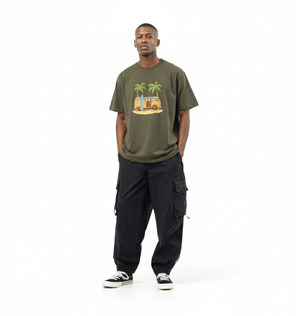 Palm Tree Camper Van Teen T-Shirt | Del Lago Greenwich