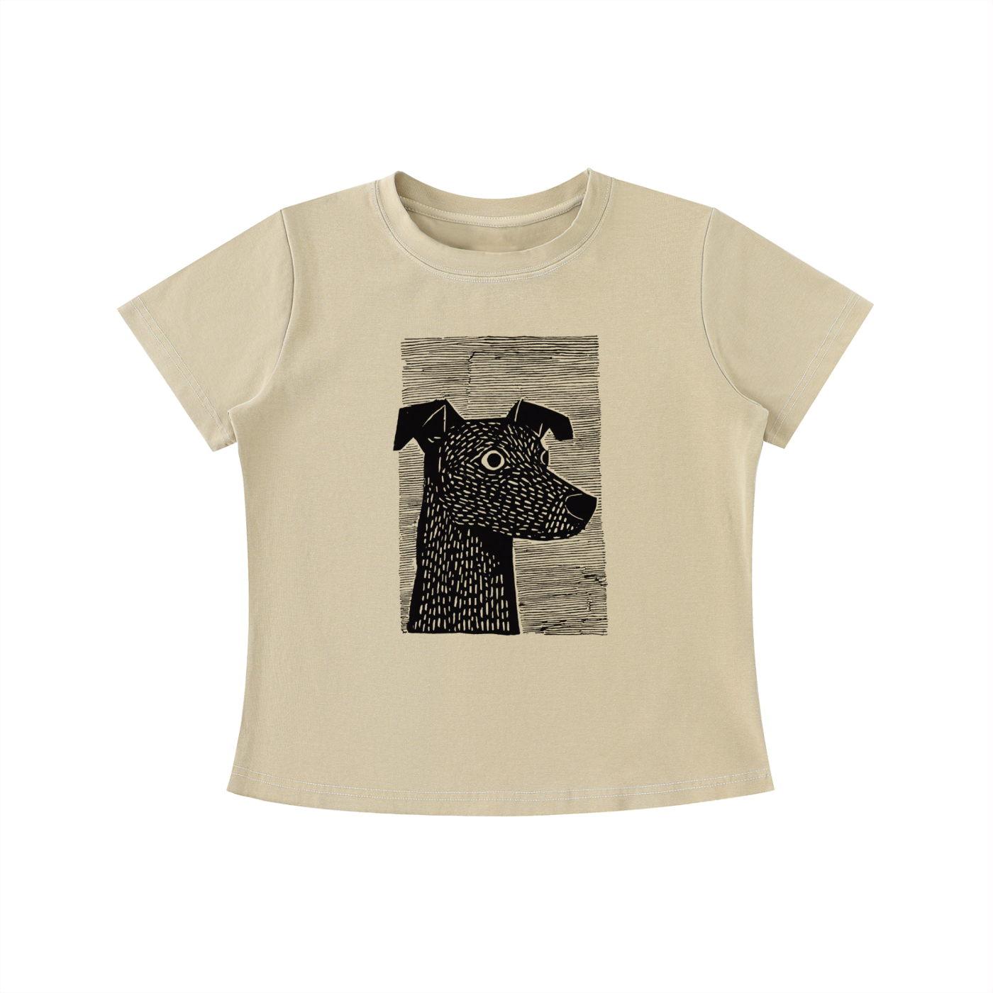 Beige Minimalist Dog Sketch graphic t-shirt featuring hand-drawn dog artwork inspired by pet lovers and simple modern design.