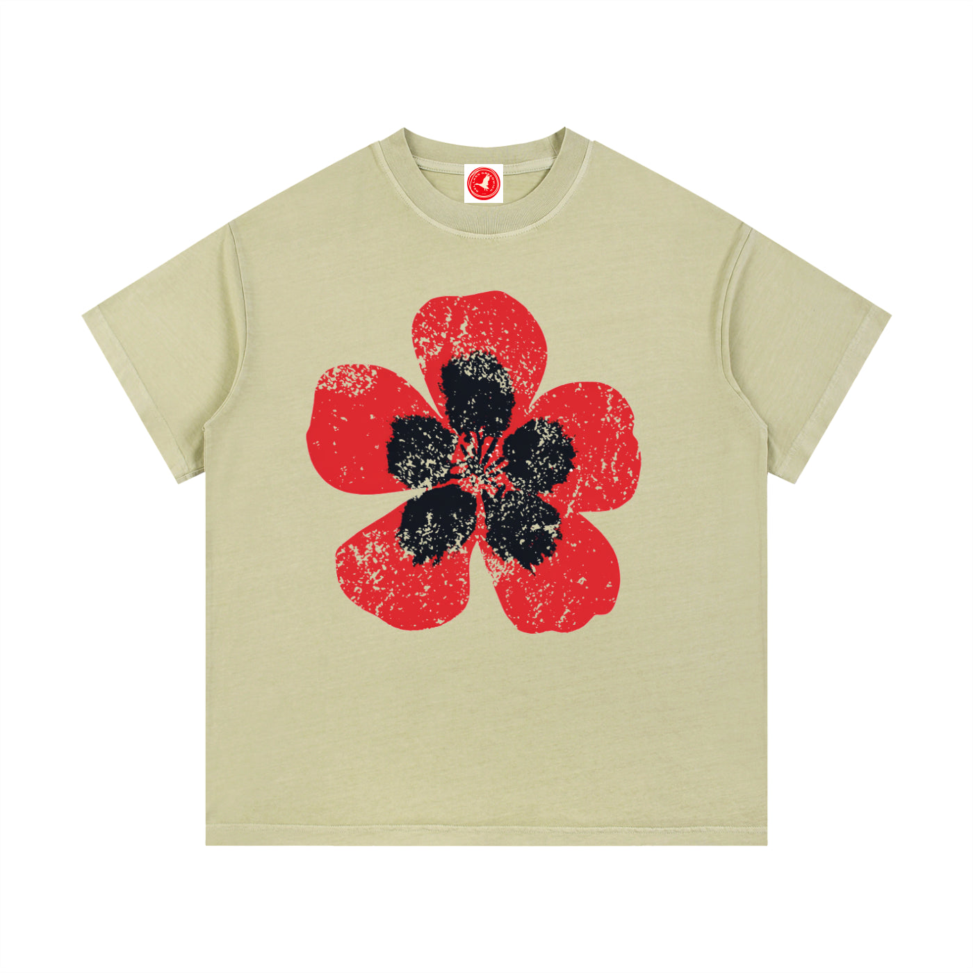 Beige Poppy Bloom graphic t-shirt featuring floral artwork inspired by wildflowers, nature, and botanical beauty.