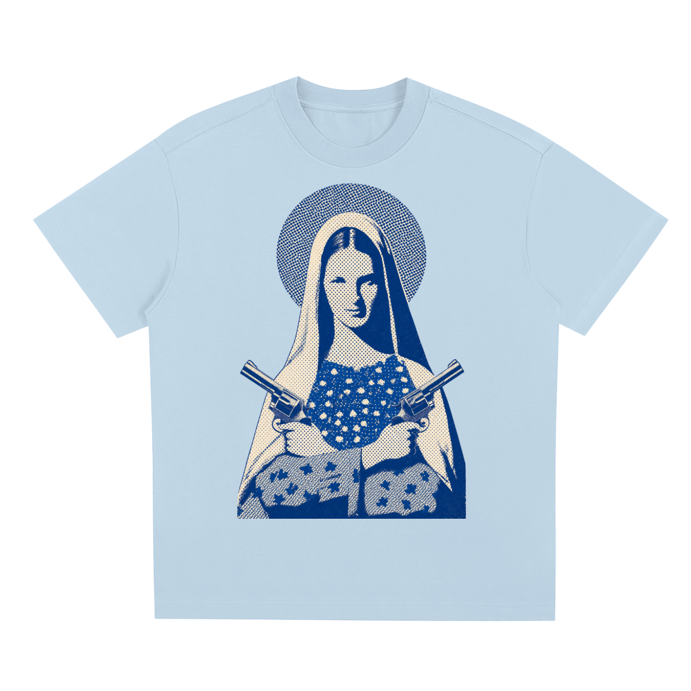 Light blue Vintage-inspired graphic t-shirt featuring western artwork blending outlaw spirit with timeless Americana style.