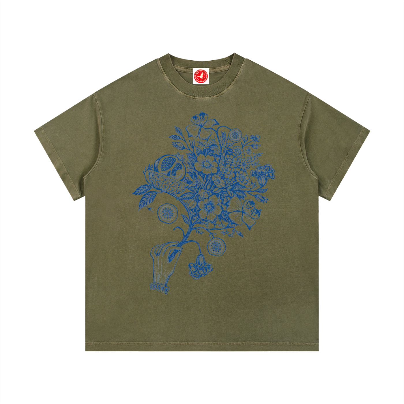 Green Botanical Hand Illustration graphic t-shirt featuring floral hand artwork inspired by botanical illustration and creative design