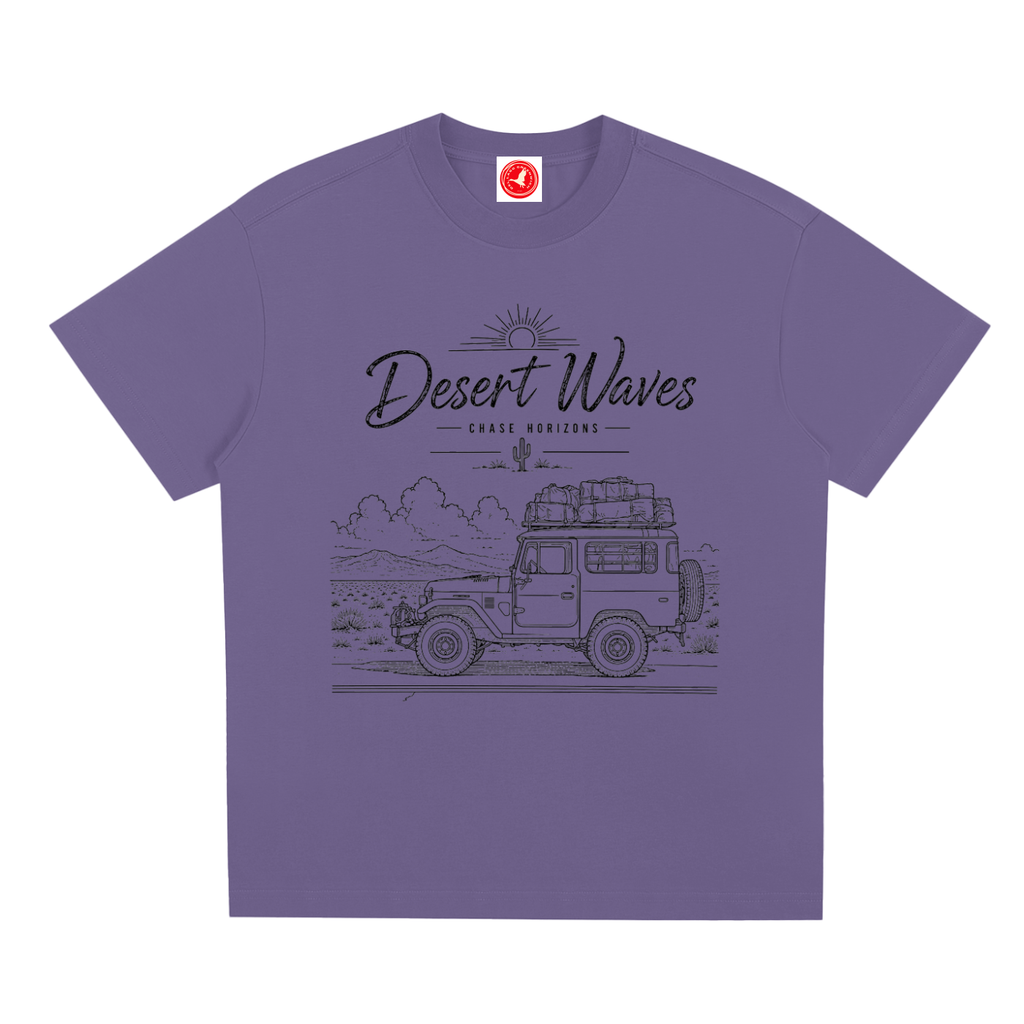 Purple Desert-inspired graphic t-shirt featuring artistic landscape artwork blending desert scenery with coastal influences.