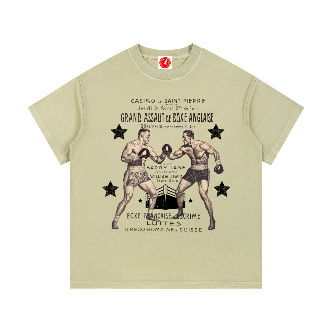 Beige Vintage Boxing Match graphic t-shirt featuring retro boxing artwork inspired by classic fight posters and vintage athletic design.