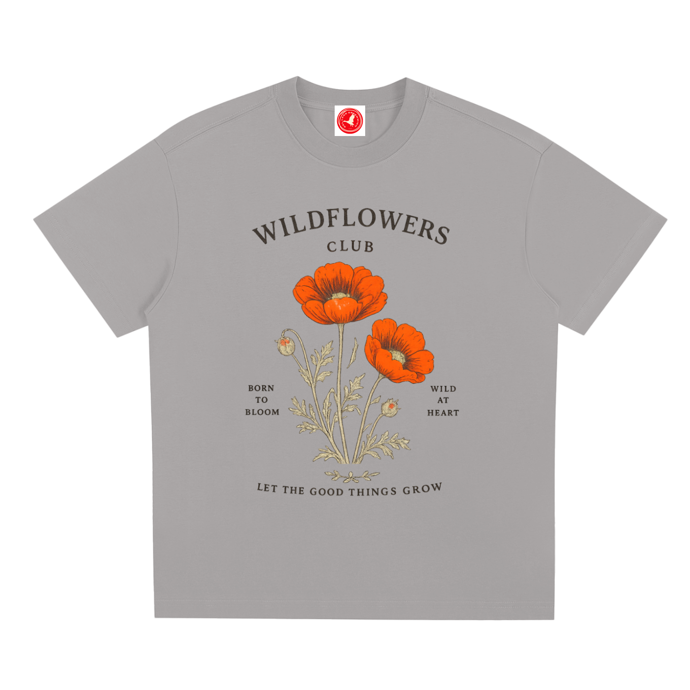 Gray Grow Wild graphic t-shirt featuring nature-inspired artwork celebrating growth, freedom, and wild beauty.