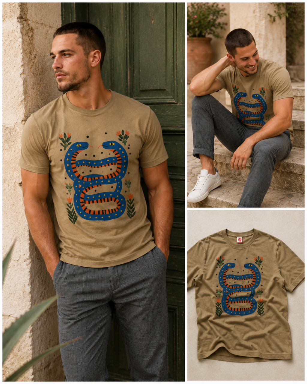 Twin Serpents Seamless Cotton T-Shirt