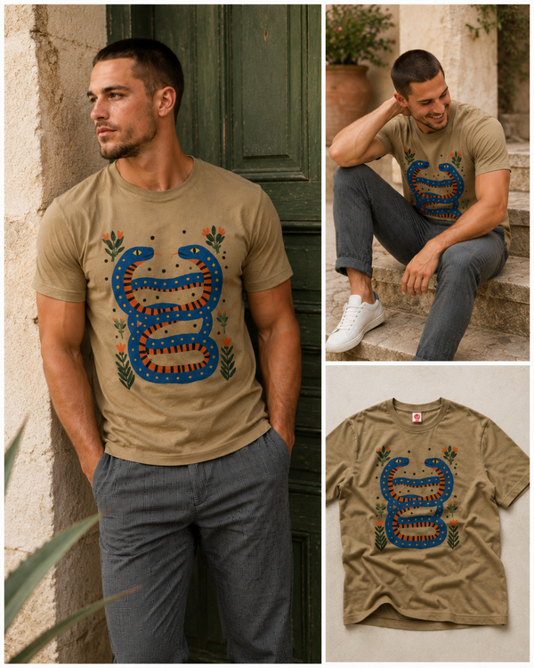 Twin Serpents Seamless Cotton T-Shirt